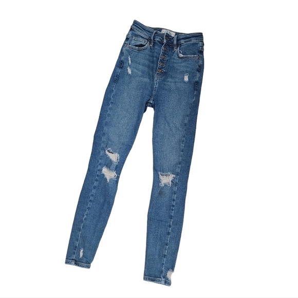 Free People We The Free Sabrina Super Skinny Distressed High Rise Jeans Size 25. - Picture 2 of 10